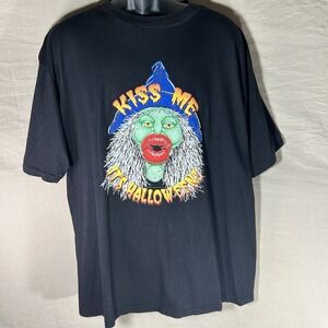 Vintage TOS Kiss Me It's Halloweenie Shirt XL Black Rubies Witch Graphic Tee